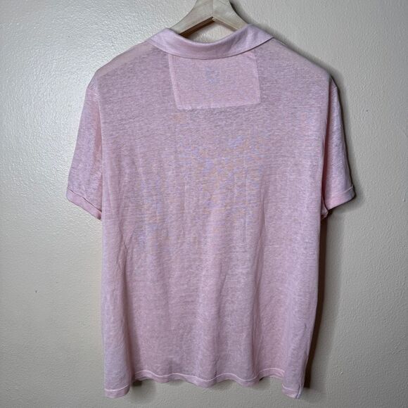 Guess Shirt Mens Medium Pink Polo Short Sleeve Collared Linen Lightweight - Picture 7 of 7